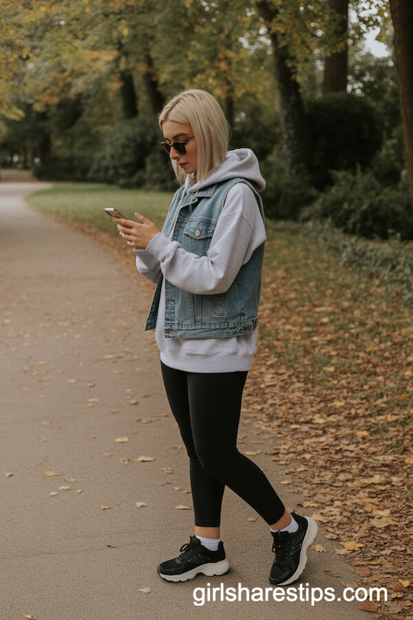 Grey Hoodie with Black Leggings