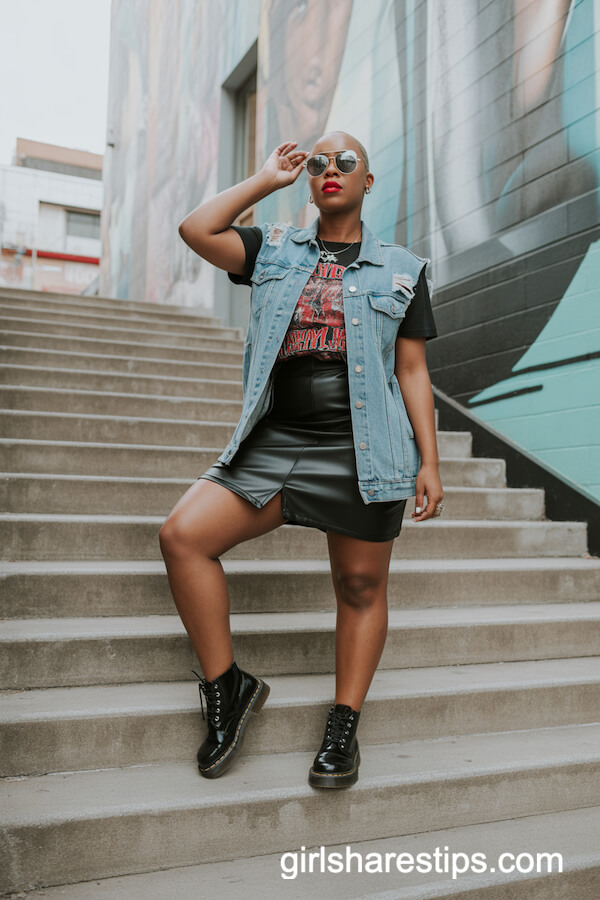 Graphic Tee and Faux Leather Skirt
