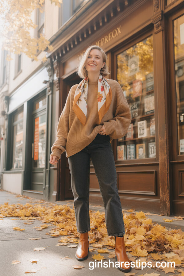 Classic Straight-Leg Jeans with Chunky Camel Sweater