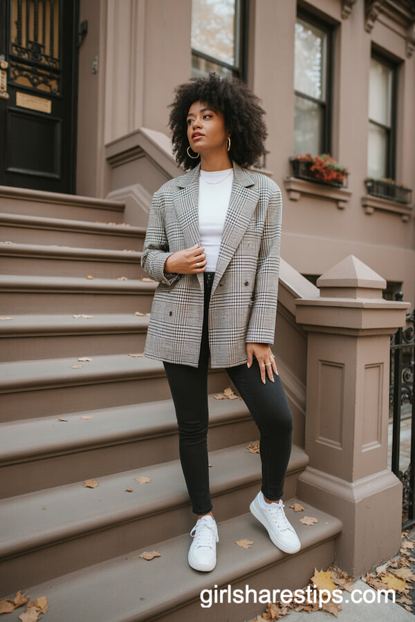 Black Skinny Jeans with Plaid Blazer