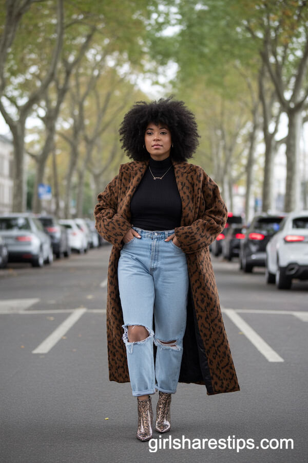 Distressed Boyfriend Jeans with Statement Coat