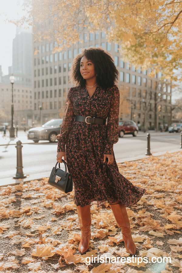 Floral Midi Dress with Caramel Boots