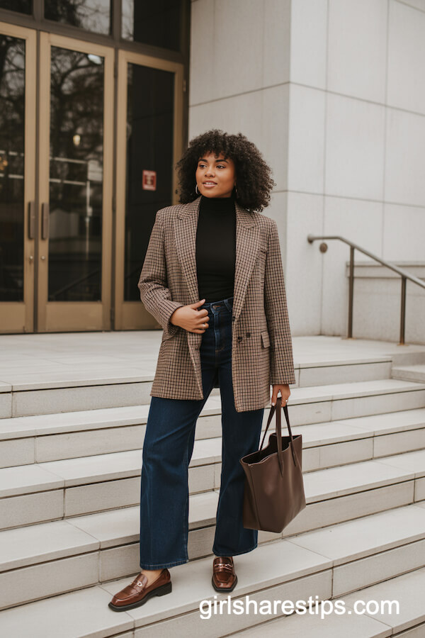 Brown Plaid Blazer with Loafers