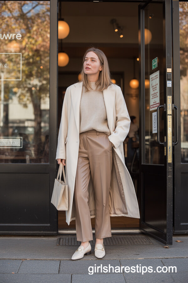 Neutral Cream Coat and Tailored Pants