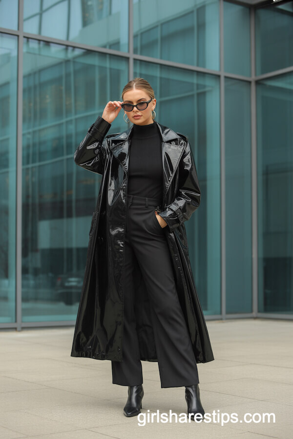 Black Patent Leather Trench Coat