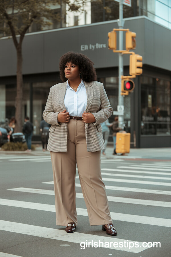 Houndstooth Blazer with Wide Leg Trousers
