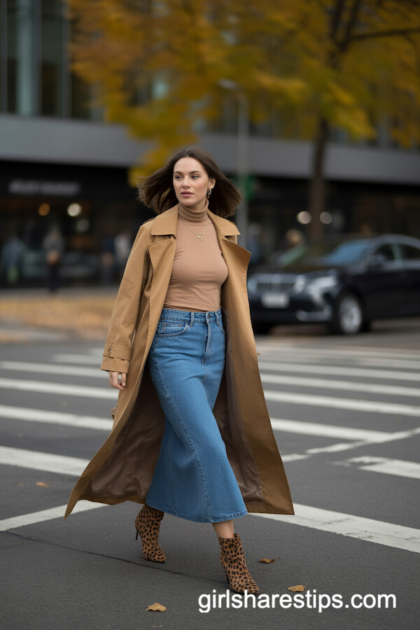 Trench Coat Over Light Brown Turtleneck