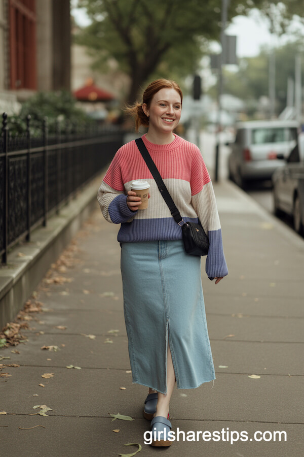 Colorblock Sweater and Slip-On Clogs
