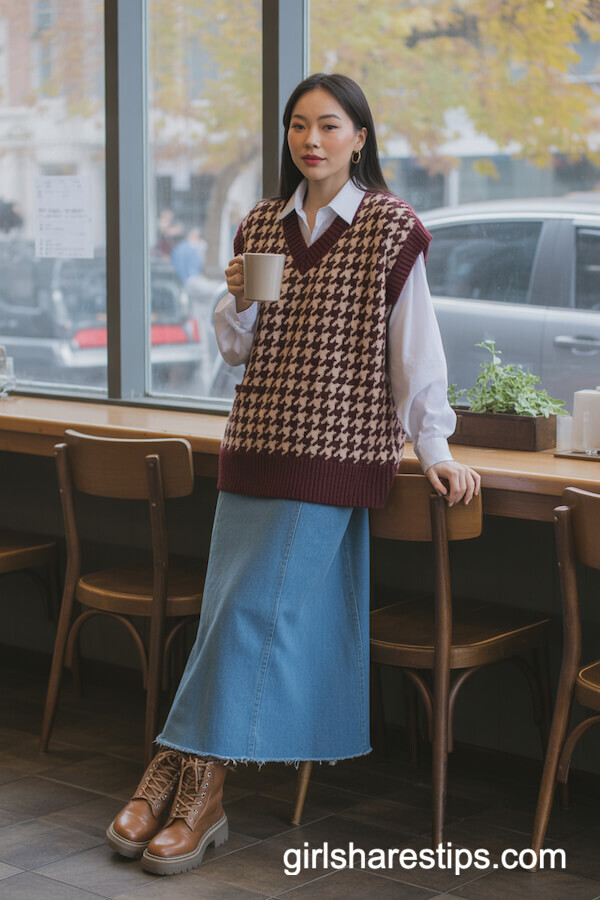 Houndstooth Vest with Collared Shirt