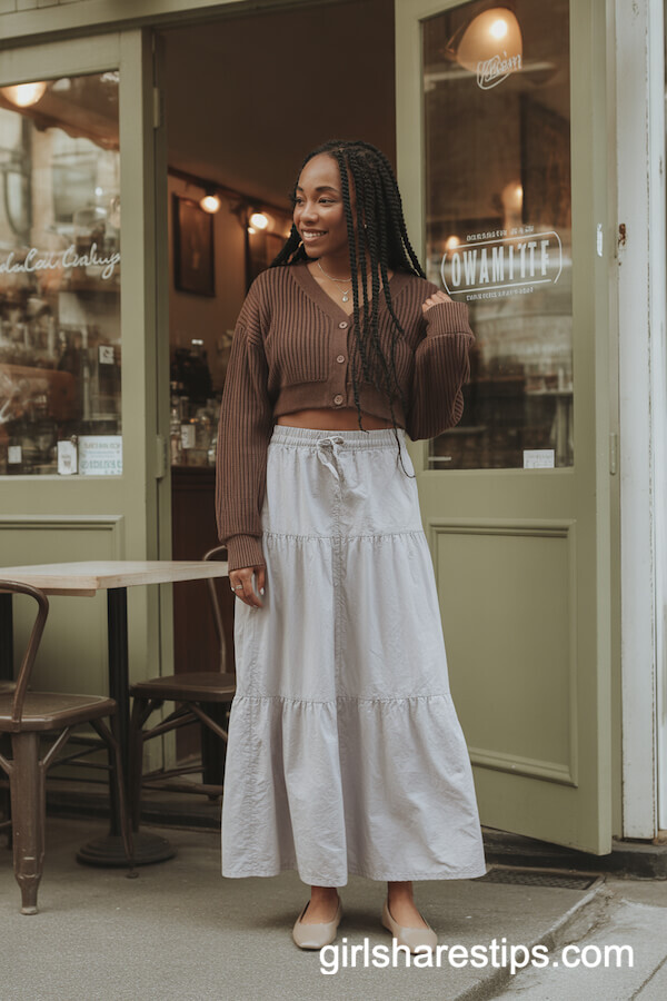 Cropped Cardigan White Cotton Maxi Skirt