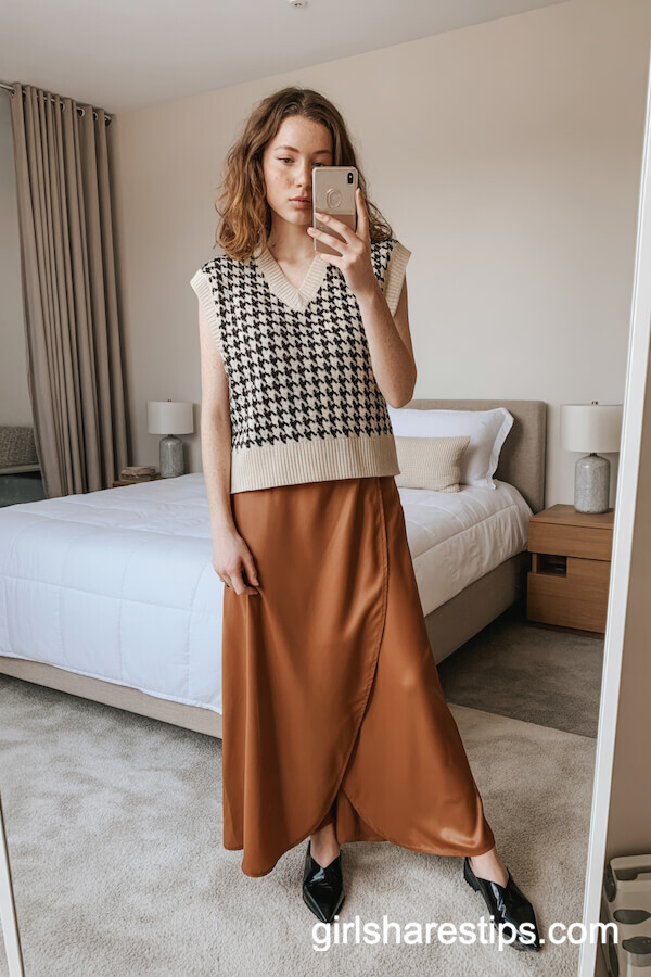 Houndstooth Sweater Vest Wrap Maxi Skirt