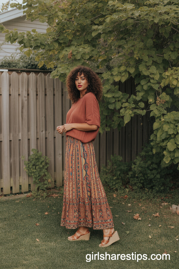 Rust Knit Top with Boho Maxi Skirt