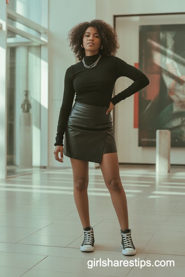 Asymmetrical Mini Skirt with Mockneck Top