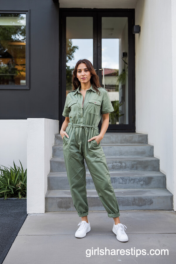 Sage Green Utility Jumpsuit Outfit