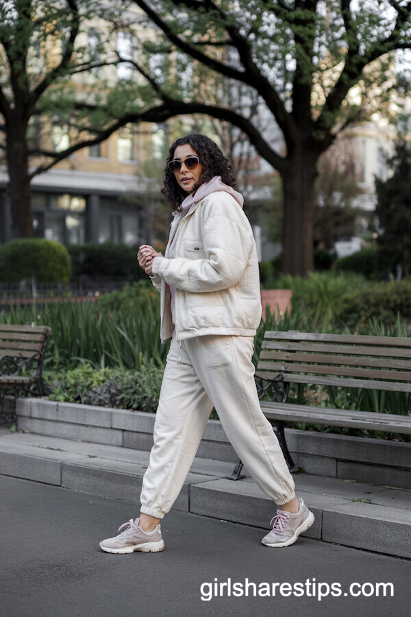 Cream Sherpa Jacket & Athleisure Joggers