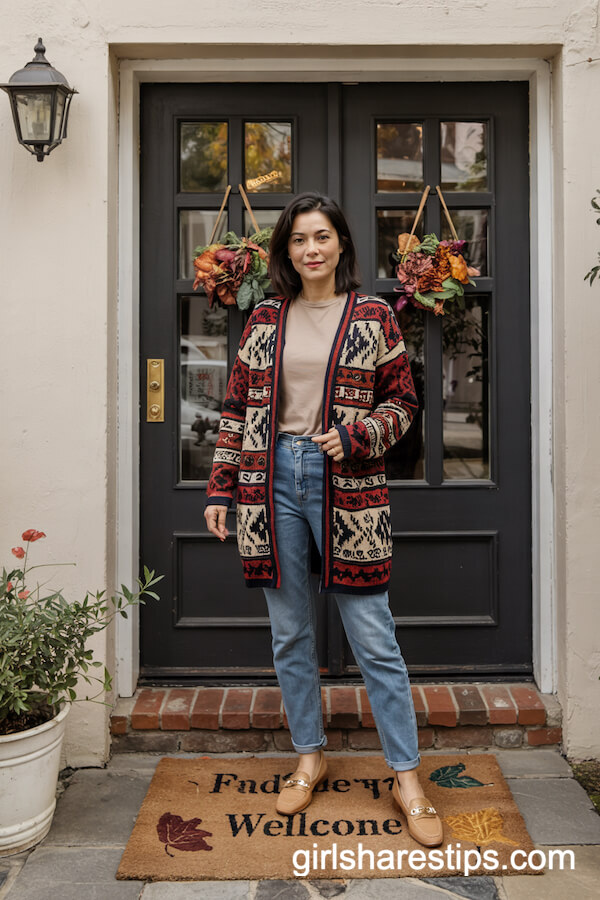 Statement Cardigan With Slim-Fit Jeans