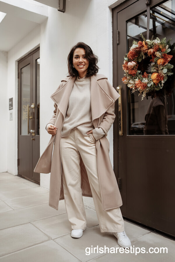 Soft Wrap Coat With Wide-Leg Pants Ensemble