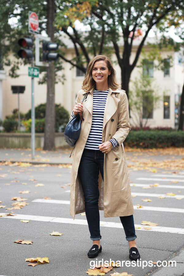 Classic Trench Coat & Striped Top Outfit