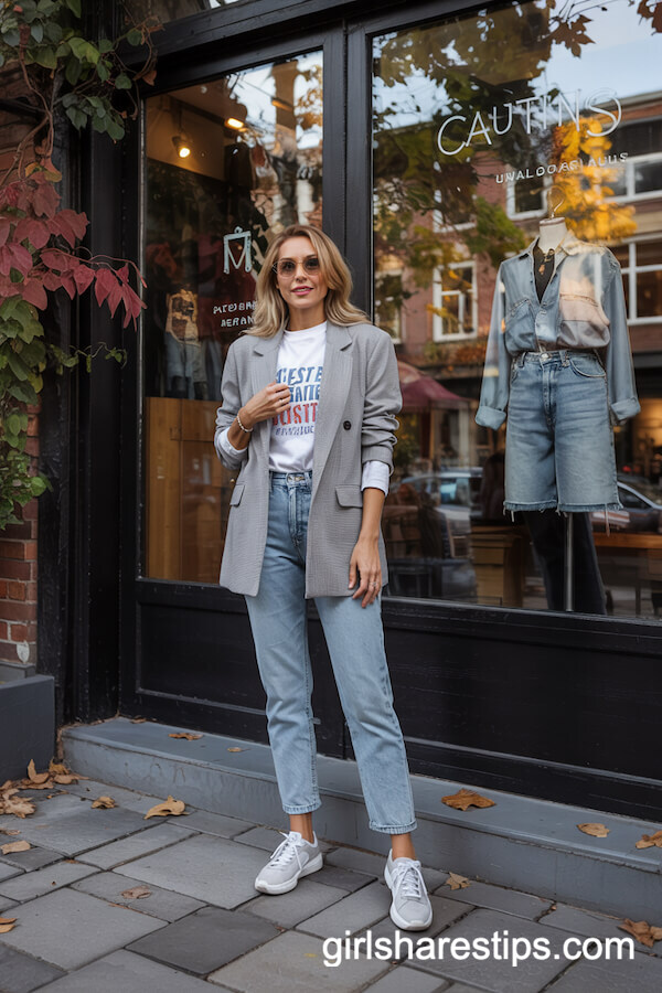 Oversized Blazer Over Graphic Tee Style