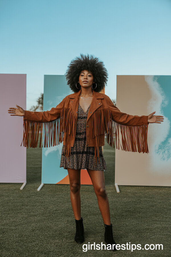Suede Fringe Jacket Mini Dress