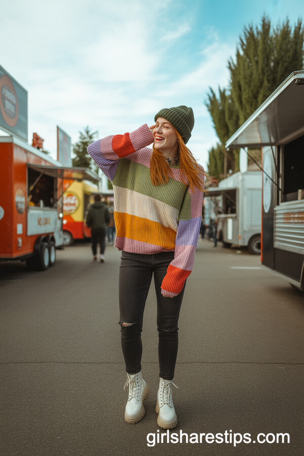 Layered Knit Sweaters & Combat Boots