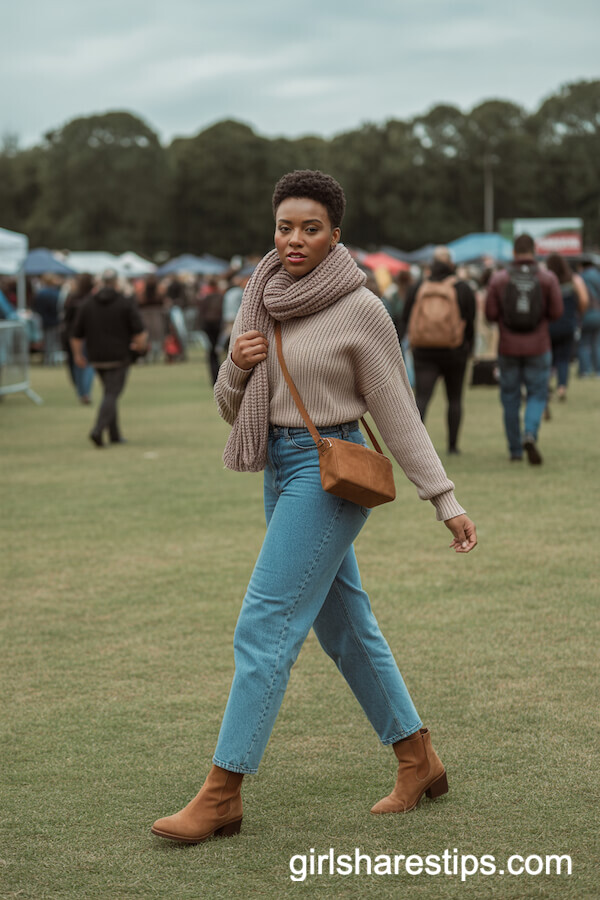 Chunky Knit Scarf & Straight Jeans