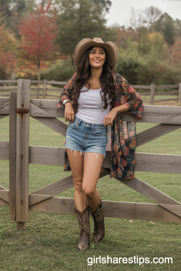 Denim Shorts Floral Kimono