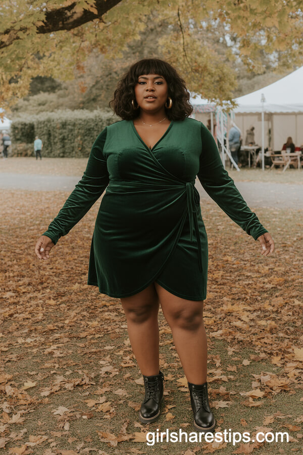 Velvet Wrap Dress & Biker Boots