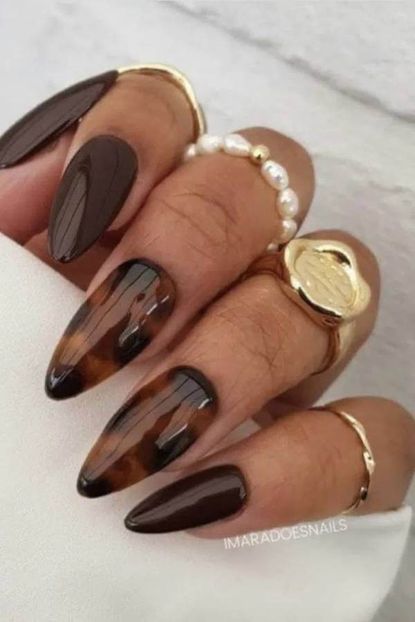 Brown Ombre Tortoise Shell Almond Nails