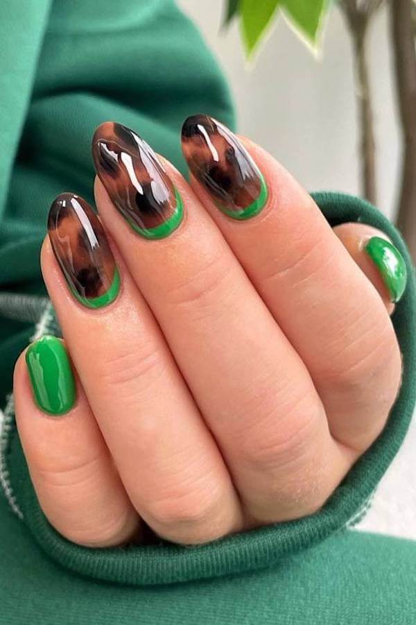 Green French Tortoise Shell Nails