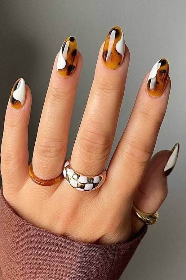 Abstract White and Tortoise Shell Nails