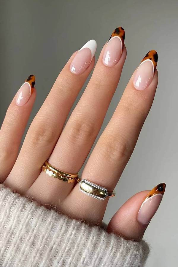 Tortoise Shell French Manicure with Brown Tips