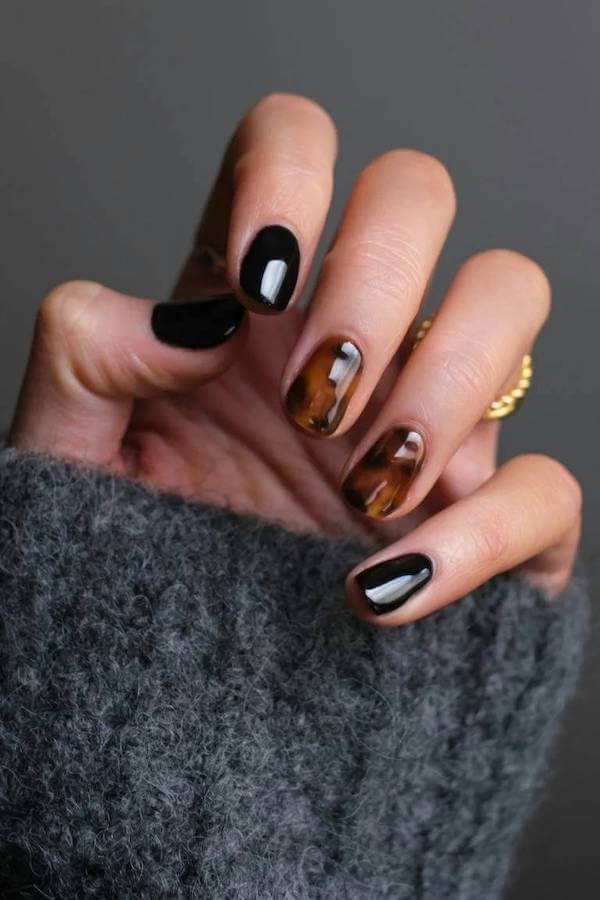 Black and Tortoise Shell Nails