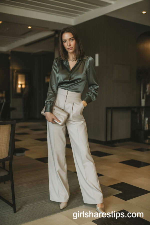 Satin Blouse & Wide-Leg Pants