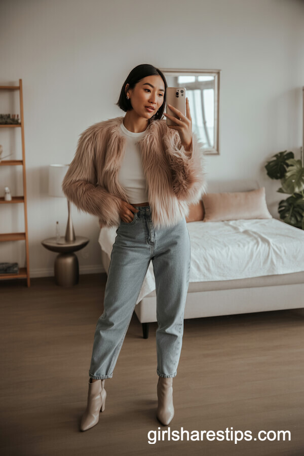 Faux Fur & Mom Jeans