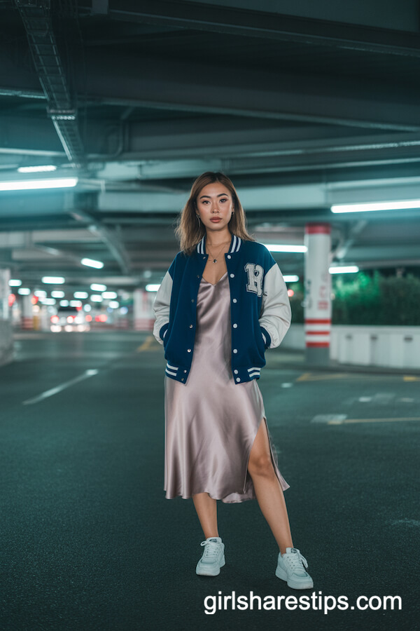 Varsity Jacket Slip Dress