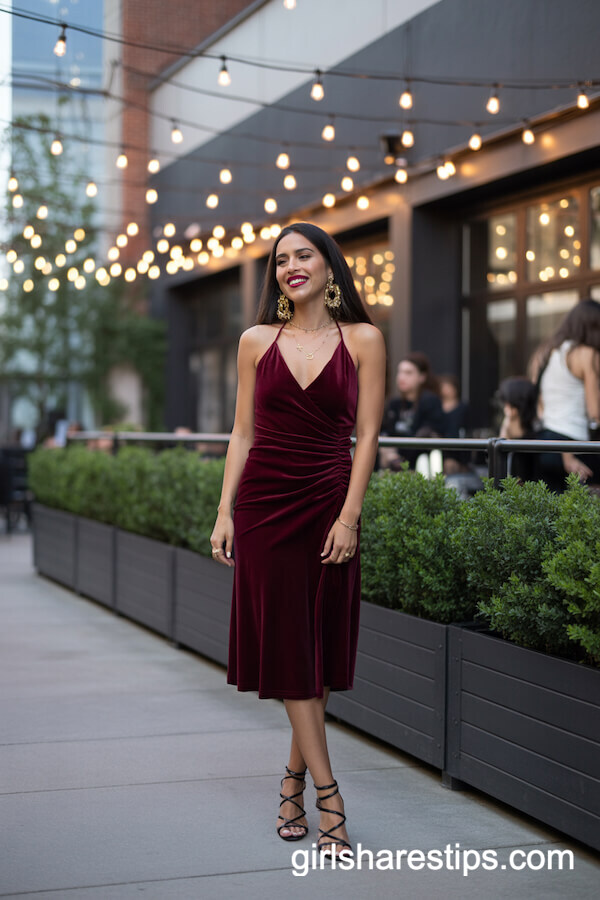 Burgundy Velvet Midi Dress