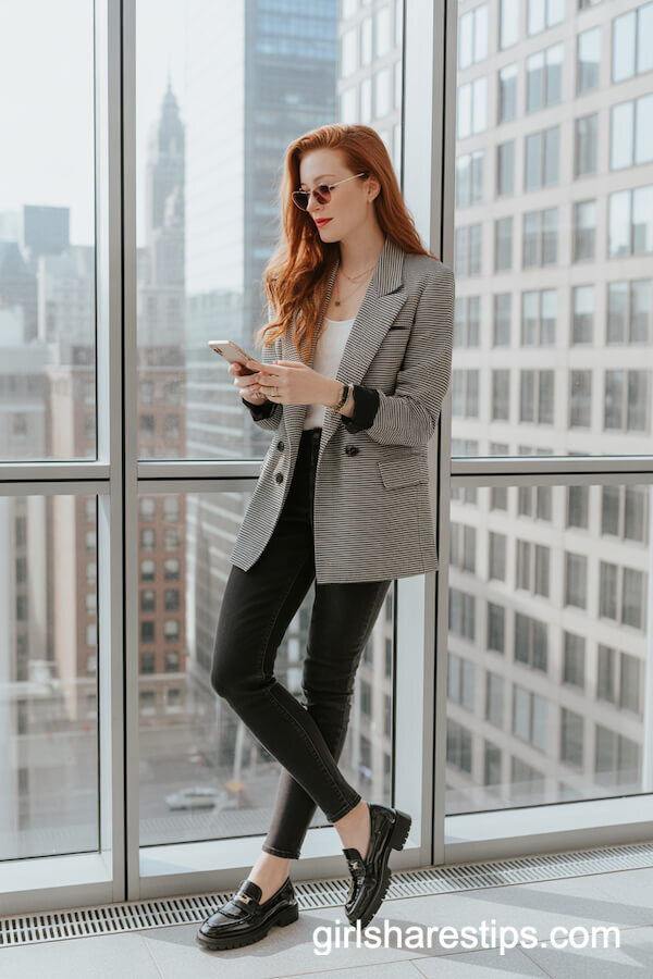 Gray Checked Blazer Black Skinny Jeans
