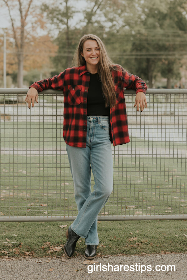 Red and Black Flannel Shirt with Western Boots