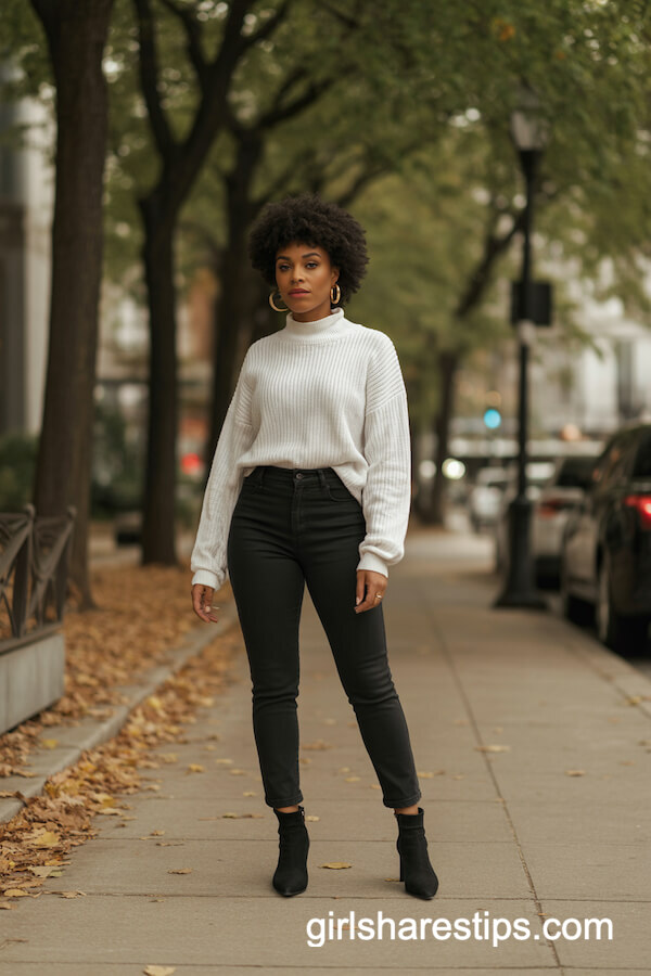 Black Cigarette Pants with Chunky Knit Sweater