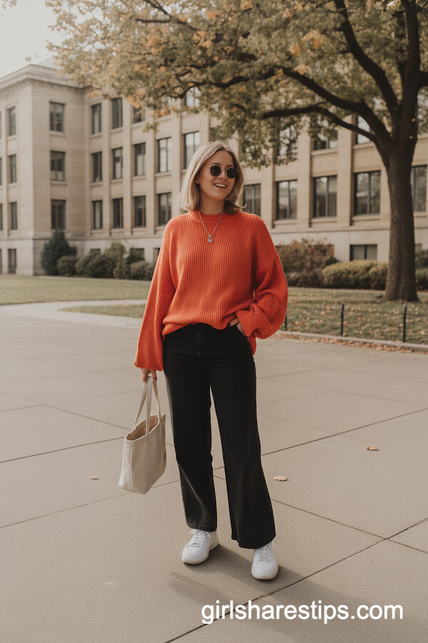 Black Wide-Leg Pants with Oversized Sweater