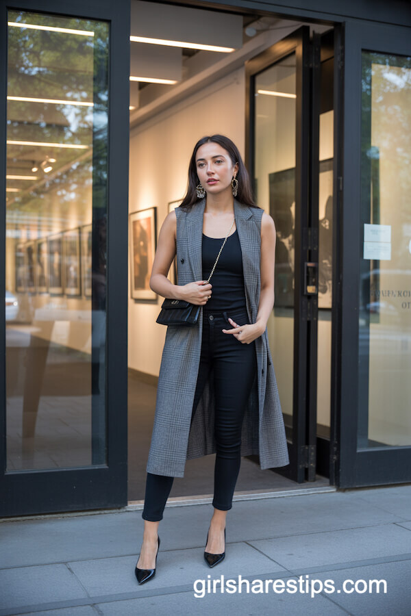 Black Skinny Pants with Sleeveless Vest