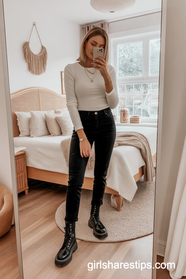 Black Slim Pants with Combat Boots