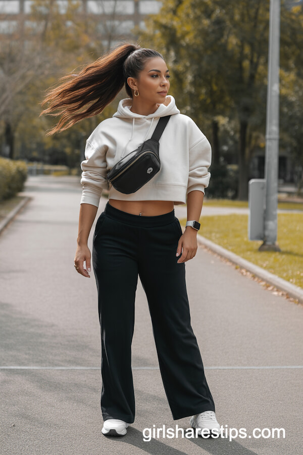 Black Wide-Leg Pants with Cropped Hoodie