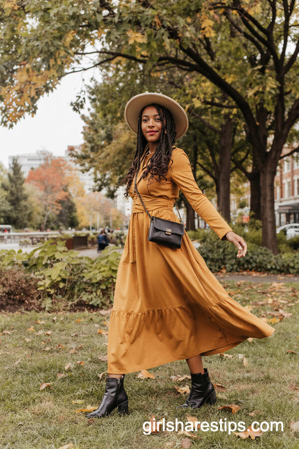 Mustard Maxi Dress with Felt Hat Flair