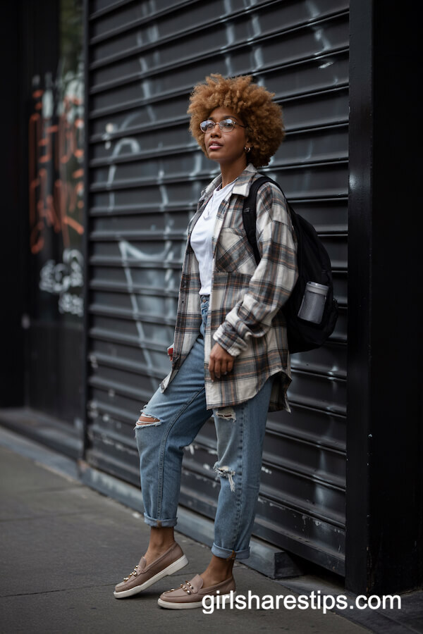 Plaid Flannel and Distressed Jeans Pairing