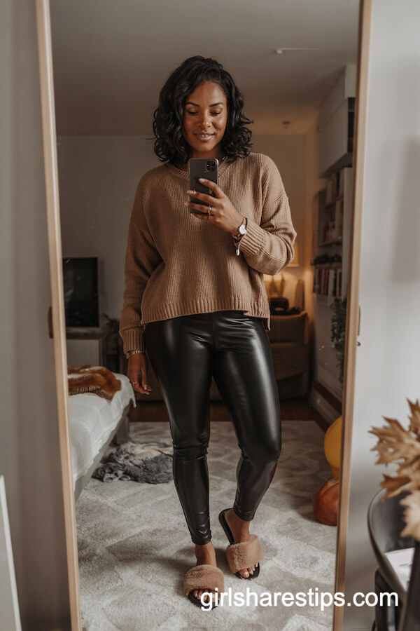 Chunky Sweater and Faux Leather Leggings