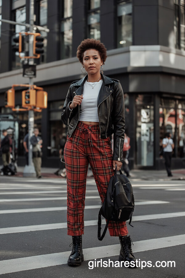 Moto Jacket with Plaid Pants Vibe