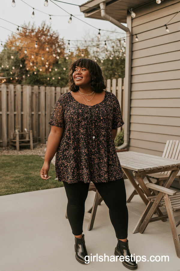Floral Smock Top with Black Leggings