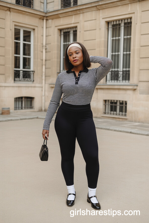 Striped Polo with High-Waisted Leggings
